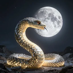 digital art of colossal glowing snake eating a moon