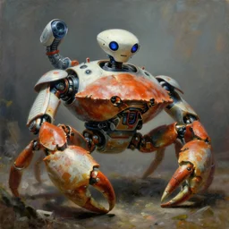 a portrait of futuristic crab robot detailed painting, epic lighting, by ilya repin, phil hale and kent williams