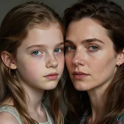 realistic close up portrait of mother and daughter love, sharp focus, in the style of greg rutswoski, very hyper realistic, highly detailed, fantasy art station