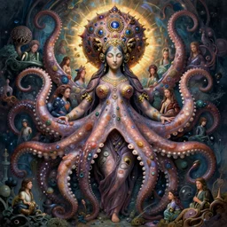 symmetry! a detailed intricate portrait of the goddess yemoja using symbiotic octopus technology, unreal engine, fantasy art by greg rutkowski, loish, rhads, ferdinand knab, makoto shinkai and lois van baarle, ilya kuvshinov, rossdraws, tom bagshaw, caustics!!, detailed and intricate environment