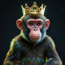 glowwave portrait of monkey with crown, au naturel, hyper detailed, digital art, trending in artstation, cinematic lighting, studio quality, smooth render, unreal engine 5 rendered, octane rendered, art style by klimt and nixeu and ian sprigger and wlop and krenz cushart.