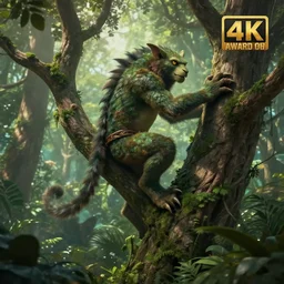 jungle beast climbing on trees, art by ricardo ow, award winning concept art, magic the gathering artwork, trending artwork, 4 k, 8 k