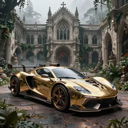 biomechanical shiny steampunk vehicle reminiscent of very fast sportscar with robotic parts and (glowing) lights parked in ancient lush palace, gothic and baroque, brutalist architecture, ultradetailed, creepy ambiance, fog, artgerm, giger, Intricate by Ellen Jewett and Josan Gonzalez and Giuseppe Arcimboldo