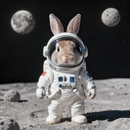 a rabbit in a spacesuit on the moon, photorealistic, 4 k, hd