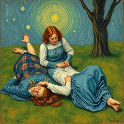 three women fall over, ( ( ( ( ( ( ( ( painted by van gogh ) ) ) ) ) ) ) )