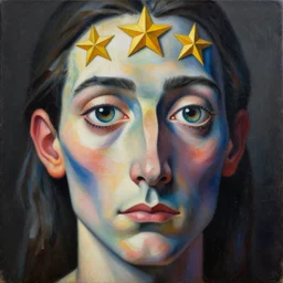 Intricate five star Dreamer facial portrait by Pablo Picasso, oil on canvas, HDR, high detail, Photo realistic, hyperrealism,matte finish, high contrast, 3d depth, masterpiece, vivid and vibrant colors, enhanced light effect, enhanced eye detail,artstationhd