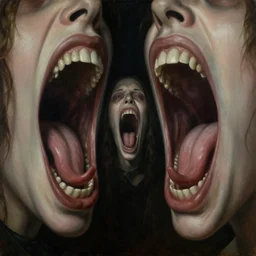 giant screaming mouths, disturbing, uneasy, unsettling, by hieronymus bosch, trending on artstation, trending on nightcafe, by alexander fedosa oil on canvas