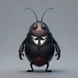 digital art of a t - pose character design symmetrical chubby cockroach cartoon character with long antennae, wearing a black suit by anton fadeev from nightmare before christmas