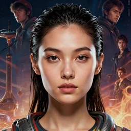 afrofuturism spacepunk woman with a cute - fine - face, pretty face, oil slick hair, realistic shaded perfect face, extremely fine details, by realistic shaded lighting, dynamic background, poster by ilya kuvshinov katsuhiro otomo, magali villeneuve, artgerm, jeremy lipkin and michael garmash and rob rey, and silvain sarrailh