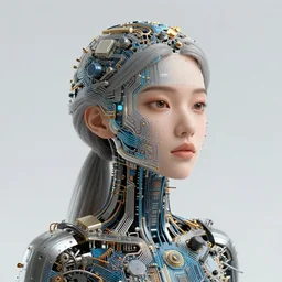 anthropomorphic computer circuitry and electronics looks like woman.