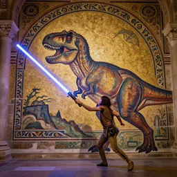 Buddy Jesus raiding a T-rex with a light saber, Mosaics (late Roman and Byzantine architecture)