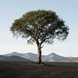 award winning landscape photography by colin prior, lone tree in foreground with jagged mountains in background, sunset, dramatic lighting, clouds, atmospheric - w 1 0 2 4
