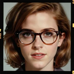 kodak portra 4 0 0, 8 k, highly detailed, britt marling style 3 / 4 photographic close - up face of a beautiful emma watson with 1 9 6 0 s hairstyle and glasses, 1 9 6 0, 1 9 6 0 s style, symmetrical, hasselblad xld - 5 0 c, medium format, soft light