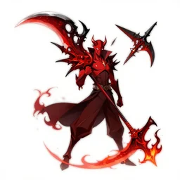 red demon scythe with black flame, spritesheet, trending on pixiv
