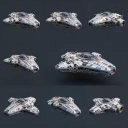 3 d render of a alien spaceship from 6 different angles in different grids, unreal engine, 8 0 lv, blender, octane