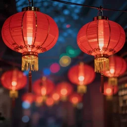 red lanterns, abstract, beautiful colors, magic, artstation hq, in style of simon c page
