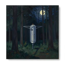teleportation machine in a dark forest, with trees towering around it and shadows cast by the moonlight by chaim soutine