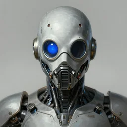 front shot of a cyberpunk gazmask robot character, blue eye, chernobyl, intricate, elegant, highly detailed, centered, digital painting, artstation, concept art, smooth, sharp focus, illustration, artgerm, Tomasz Alen Kopera, Peter Mohrbacher, donato giancola, Joseph Christian Leyendecker, WLOP, Boris Vallejo