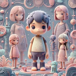 full shot, sad android boy:: by guillermo del toro and Martine Johanna and Simon Stålenhag and Chie Yoshii:: dynamic, particulate, pastel colors, intricate, elegant, highly detailed, centered, artstation, smooth, sharp focus, octane render, 3d