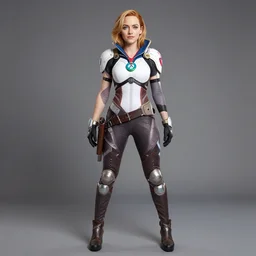 full body portrait of emma stone dressed in an overwatch cosplay costume, hyper detailed, award winning