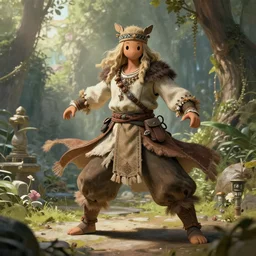 kawaii, dynamic brush strokes, linear gamma, dynamic pose, natural light, costume design made nordic tribes, sophisticated composition, old masters light composition, procedurally generated, epic human character posing conceptart, beautiful ancient garden behind, substancedesigner, pbr, ultra detailed, hyperrealistic, volumetric light, concept master artist, painttoolsai