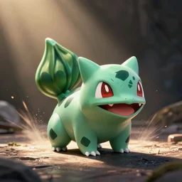 an 85mm photograph of a bulbasaur, beautiful, dynamic lighting
