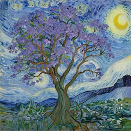 Van Gogh style painting of a Jacaranda tree