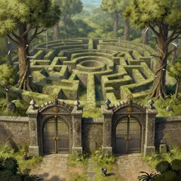 fief of relentless autodidact labor yoke, where four gates and maze of lance tree resides, in the style of bruce pennington and jeff east, 8 k resolution,