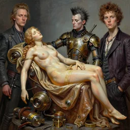 steam punk roman pieta, contemporary collage, highly detailed, digital painting, 4 k, hdr, punk, fashion, smooth, sharp focus, art by nick knight, sandra chevrier and john hoyland