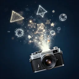 magical spells pouring out of a vintage camera