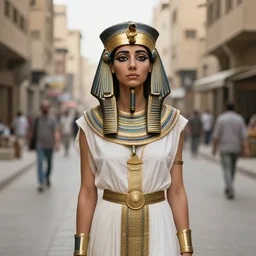 High quality photo of Cleopatra, lost and confused in the streets of modern-day Cairo
