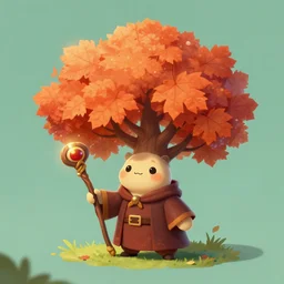 cute little anthropomorphic maple tree, wielding a magic staff, tiny, small, short, wizard robe, cute and adorable, pretty, beautiful, dnd character art portrait, matte fantasy painting, deviantart artstation, by jason felix by steve argyle by tyler jacobson by peter mohrbacher, cinema