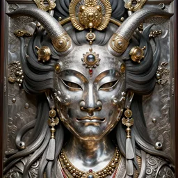 hyperrealism, detailed textures, award winning photo, symetrical japanese medusa queen autochrome portrait, silverplate, intricate, detailed facial animal mask, golden jewelery, silverplate, ultra realistic, cinematic, intricate, cinematic light by steve mccurry, unreal engine 8 k