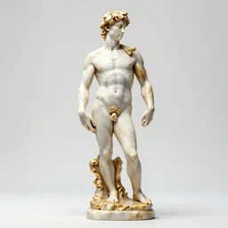 stylized gold onyx ornate statue full body made of marble of nicholas cage, perfect symmetrical body, perfect symmetrical face, hyper realistic, hyper detailed, by johannen voss, by michelangelo, octane render, blender, 8 k, displayed in pure white studio room
