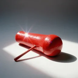 vintage analog product photography of a whoopie cushion, 70s design, , bright red, studio lighting, film grain, lensflare, color bleed, glare