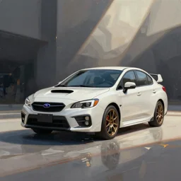 white Subaru WRX, abstract painting