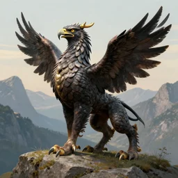 portrait of a griffin, in the mountains, art by artgerm