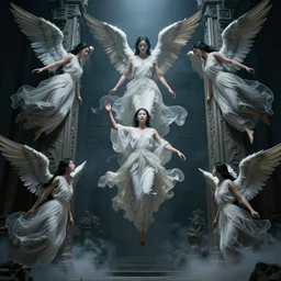 angels falling from the gates of heaven, asian art, by Victo Ngai, Sung Choi, 8k photorealistic, cinematic lighting, HD, high details, dramatic, dark atmosphere, trending on artstation