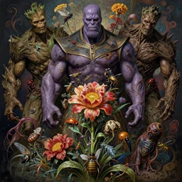 the platonic ideal of flowers and insects of cletus kasady ultimate carnage thanos dementor doctor manhattan chtulu nazgul groot, detailed, intricate, hyperrealism, intense, scary, decay, dmt, art by brock hofer and artgerm and greg rutkowski and alphonse mucha