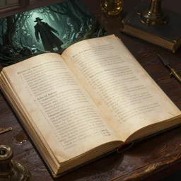 Book of rules to roleplaying game Call of Cthulhu lies on table, detecitve, arham horror art by John Pacer, digital painting, artstation, concept art, smooth, sharp focus, illustration