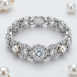 a beautiful photorealistic diamond bracelet made of platinum glowing in sparkles with heavenly notes neo rococo, pearls and shells, highly detailed sailor moon aesthetic, fantasy, intricate, elegant, highly detailed, digital painting, artstation, concept art, matte, sharp focus, illustration, artgerm and greg rutkowski and alphonse mucha