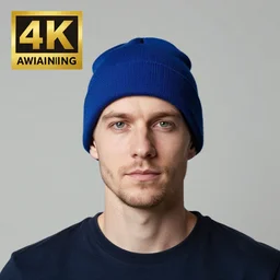 photo portrait of a caucasian 4 0 year old man wearing a blue beanie, studio lighting 4 k award winning