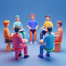 pataphysical 3 d rendering of people in a metaverse meeting with no legs, colorful