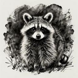 beautiful raccoon, ink illustration