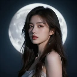 beautiful girl, moon in thebackground, portrait character concept style trending on artstation concept art detailed octane render cinematic photo-realistic 8k high detailed
