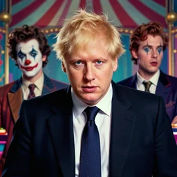 portrait of glamor greek god | boris johnson | tie | ( ( ( ( clown ) ) ) ) | circus background | highly detailed | very intricate | professional model | cinematic lighting | painted by donato giancola and mandy jurgens and charlie bowater | bold colors, artdeco, art deco synthwave anime aesthestic, 8 0 s nostalgia | artstation