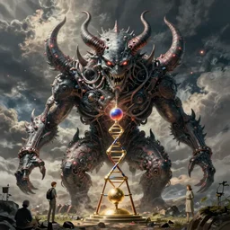 hi - tech synthetic rna bioweapon nanotech demonic monster new world order scheme by zdzislaw, noah bradley, studio ghibli
