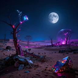 reclaimed by nature by stanley spencer, at night tundra cyberpunk cosmic uv light san andreas gem neon noir apocalyptic moon desert, archdaily, wallpaper, highly detailed, trending on artstation.