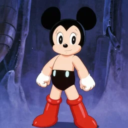 mickey mouse astro boy hybrid in a still from the anime film metropolis ( 2 0 0 1 ) directed by osamu tezuka