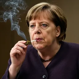 cinematic portrait of angela merkel smoking weed,